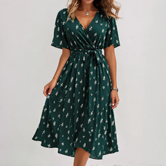 Women's Elegant V-Neck Midi Dress | Chic Versatile Formal Wear for Day-to-Night 0