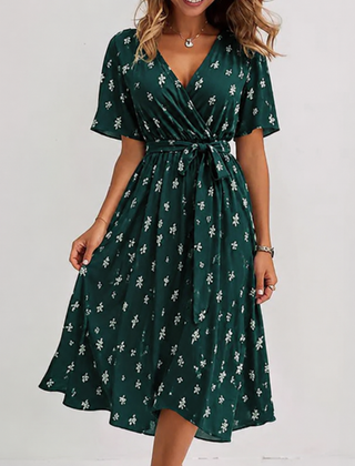 Women's Elegant V-Neck Midi Dress | Chic Versatile Formal Wear for Day-to-Night 0