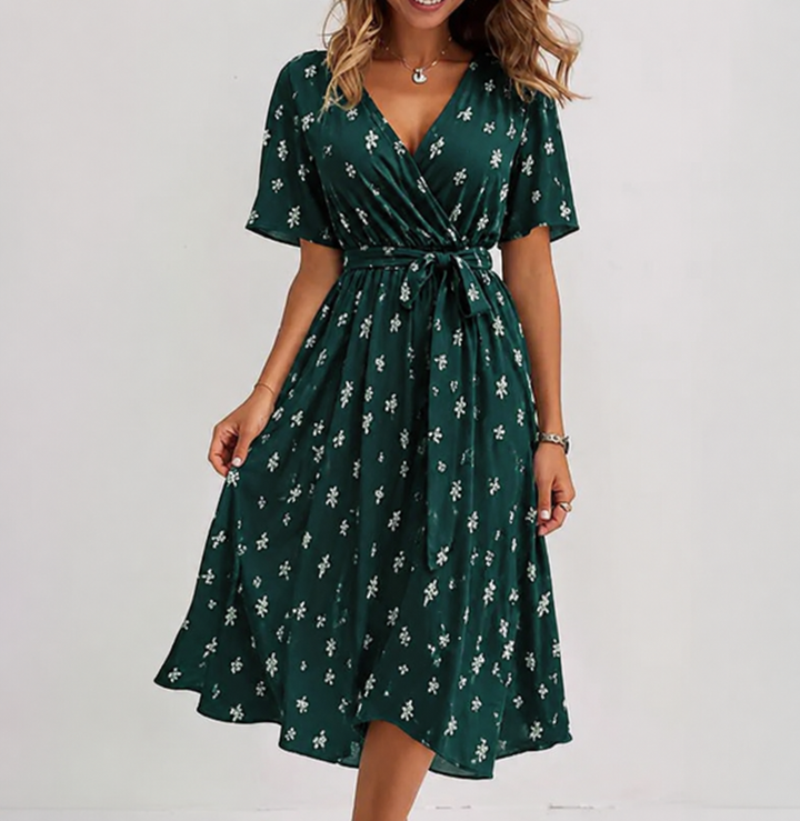 Women's Elegant V-Neck Midi Dress | Chic Versatile Formal Wear for Day-to-Night 0