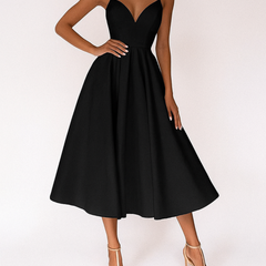 Women's Elegant V-Neck Wedding Dress | Flared Hem Ceremony Gown 0