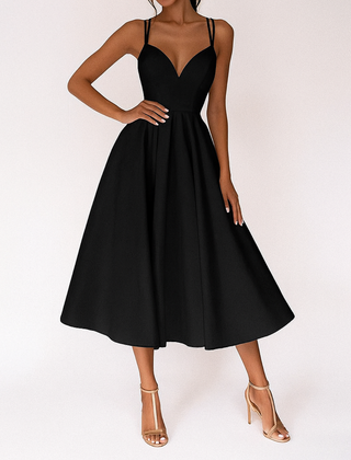 Women's Elegant V-Neck Wedding Dress | Flared Hem Ceremony Gown 0
