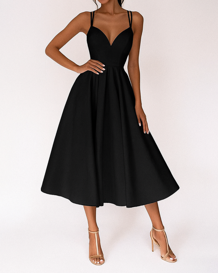 Women's Elegant V-Neck Wedding Dress | Flared Hem Ceremony Gown 0