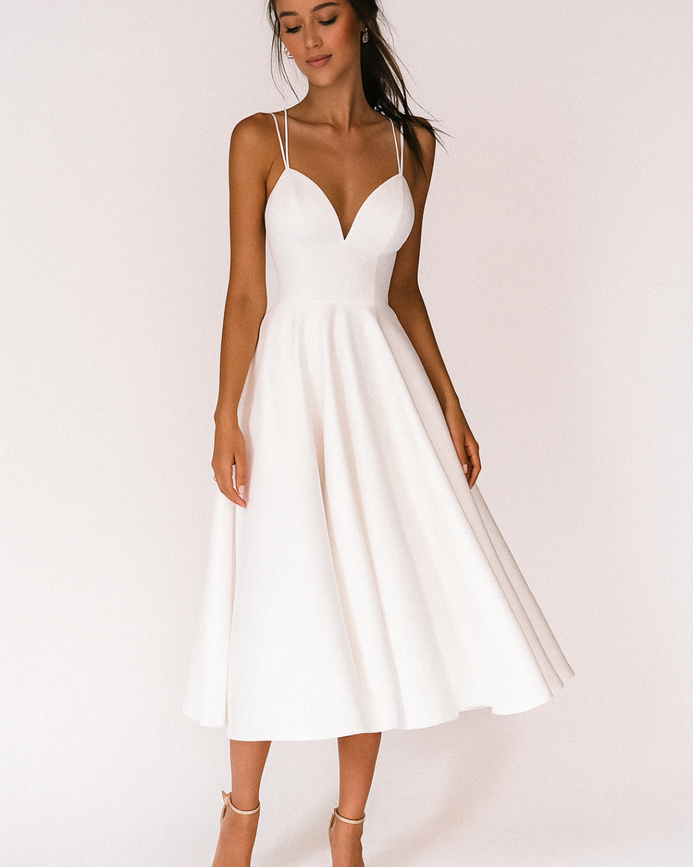 Women's Elegant V-Neck Wedding Dress | Flared Hem Ceremony Gown 1