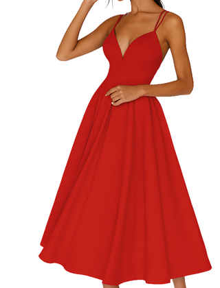 Women's Elegant V-Neck Wedding Dress | Flared Hem Ceremony Gown 3