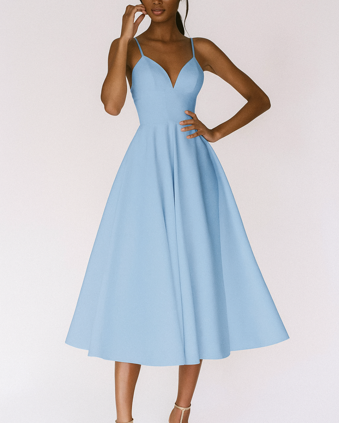 Women's Elegant V-Neck Wedding Dress | Flared Hem Ceremony Gown 4