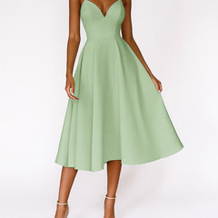 Women's Elegant V-Neck Wedding Dress | Flared Hem Ceremony Gown 5