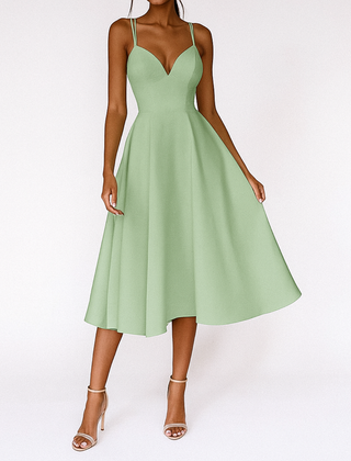 Women's Elegant V-Neck Wedding Dress | Flared Hem Ceremony Gown 5