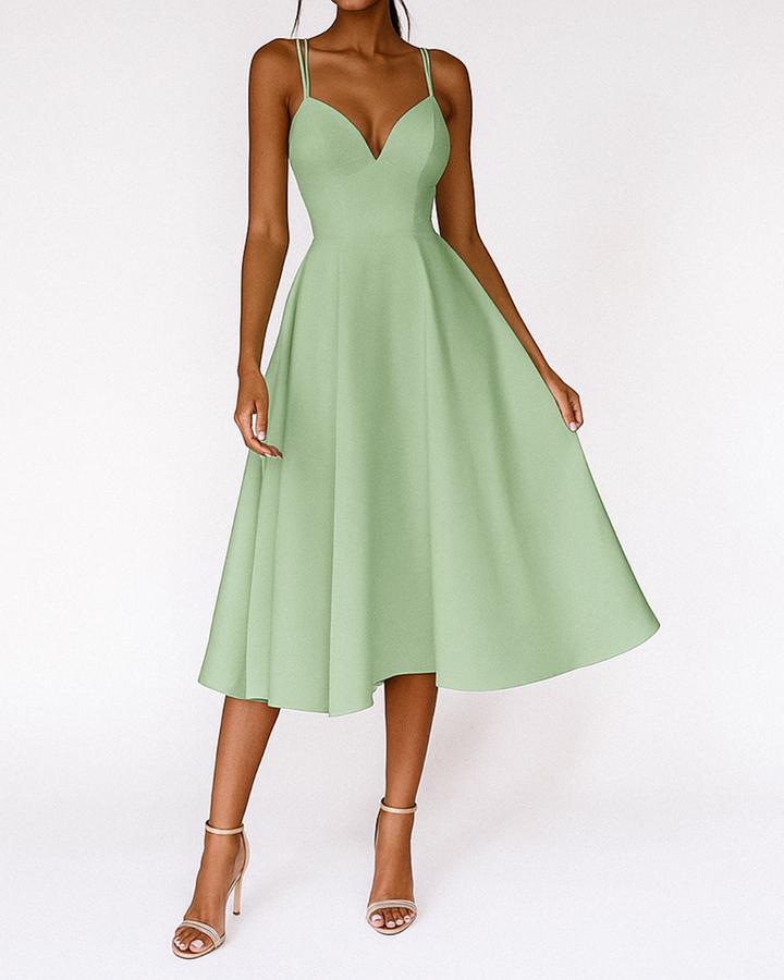 Women's Elegant V-Neck Wedding Dress | Flared Hem Ceremony Gown 5