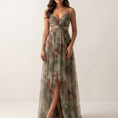 Women's Elegant Watercolor Maxi Dress | Graceful Spaghetti Strap Evening Gown 2