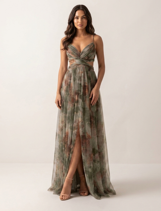 Women's Elegant Watercolor Maxi Dress | Graceful Spaghetti Strap Evening Gown 2