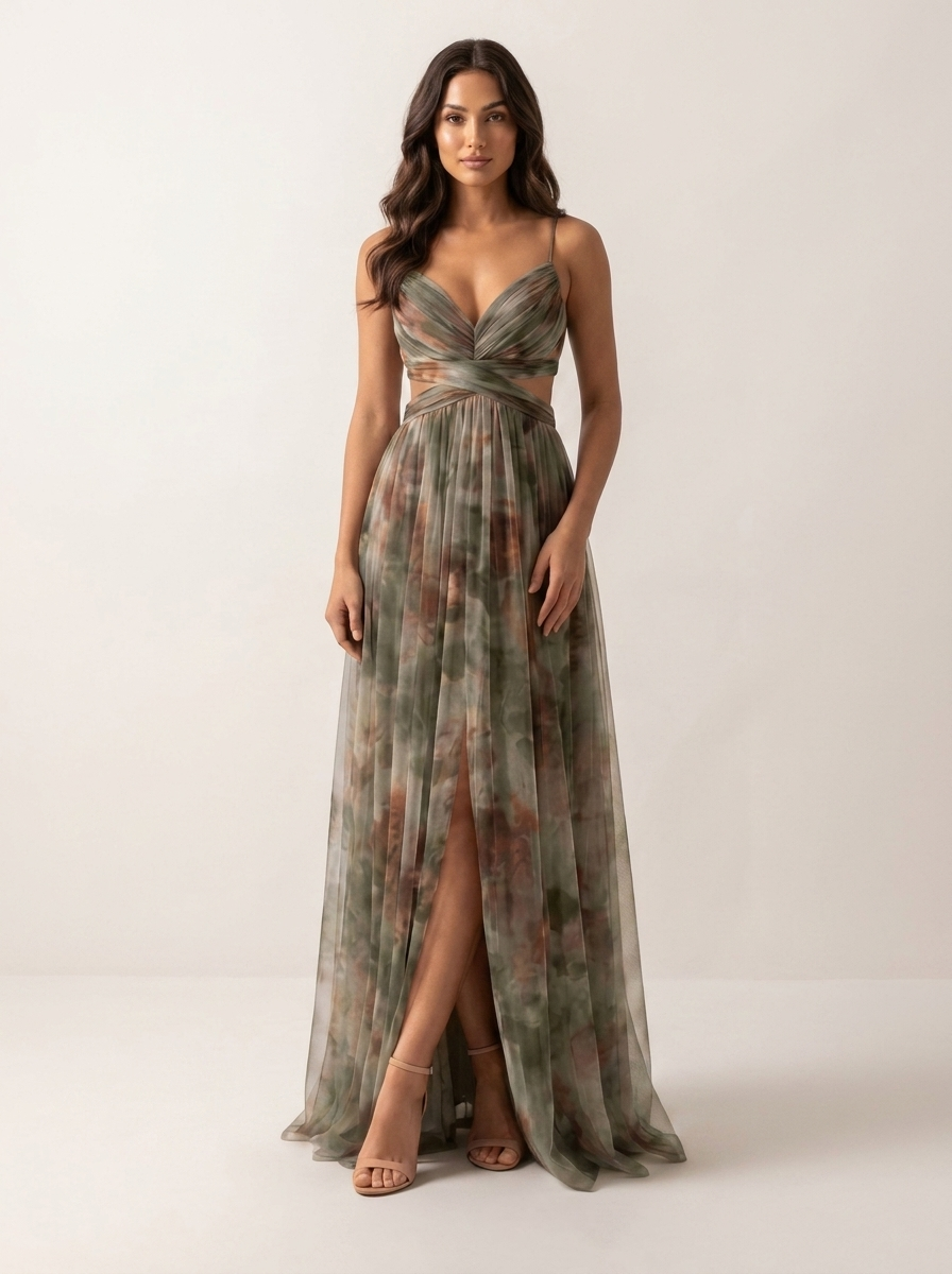Women's Elegant Watercolor Maxi Dress | Graceful Spaghetti Strap Evening Gown 2