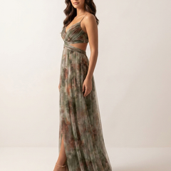 Women's Elegant Watercolor Maxi Dress | Graceful Spaghetti Strap Evening Gown 3