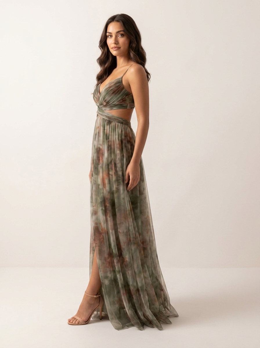 Women's Elegant Watercolor Maxi Dress | Graceful Spaghetti Strap Evening Gown 3