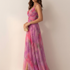 Women's Elegant Watercolor Maxi Dress | Graceful Spaghetti Strap Evening Gown 7