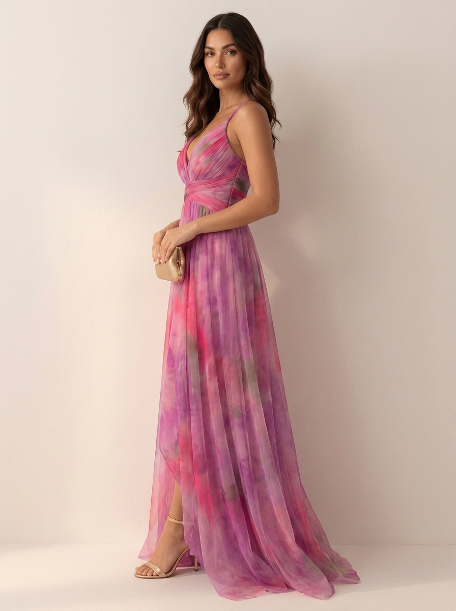 Women's Elegant Watercolor Maxi Dress | Graceful Spaghetti Strap Evening Gown 7