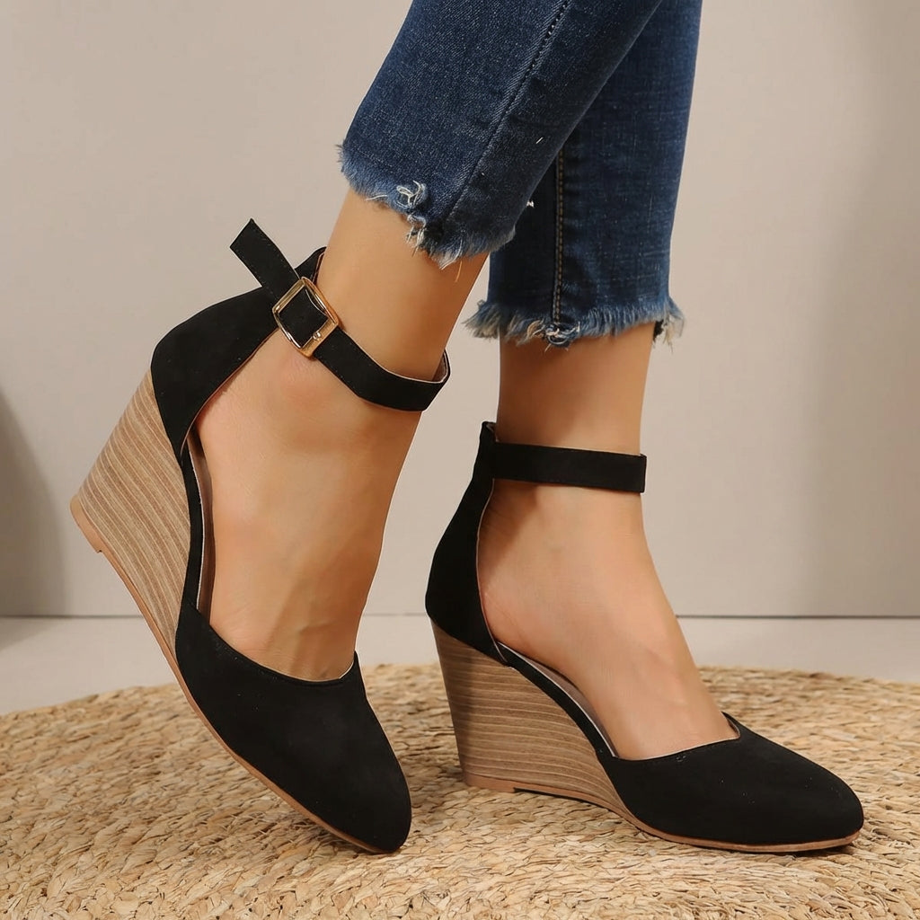 Women's Elegant Wedge Heels | Pointed Toe D'Orsay Ankle Strap Shoes 0