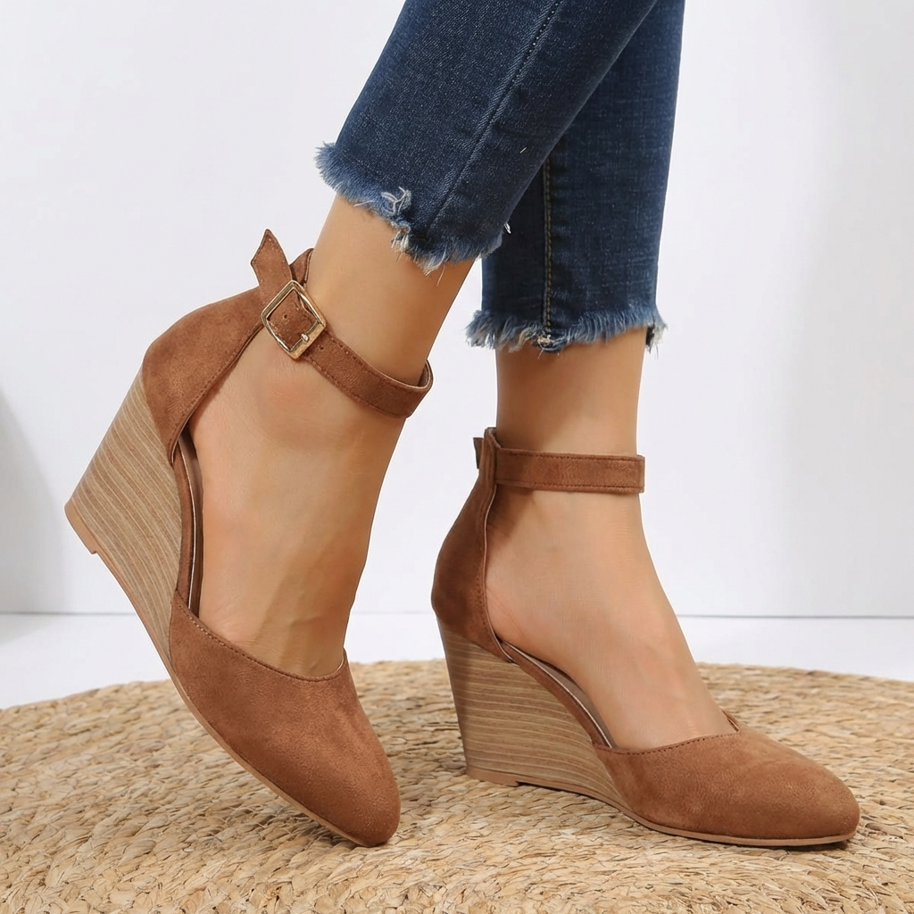 Women's Elegant Wedge Heels | Pointed Toe D'Orsay Ankle Strap Shoes 1