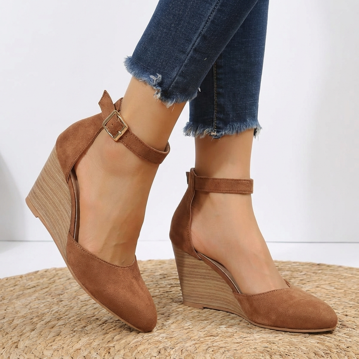 Women's Elegant Wedge Heels | Pointed Toe D'Orsay Ankle Strap Shoes 1
