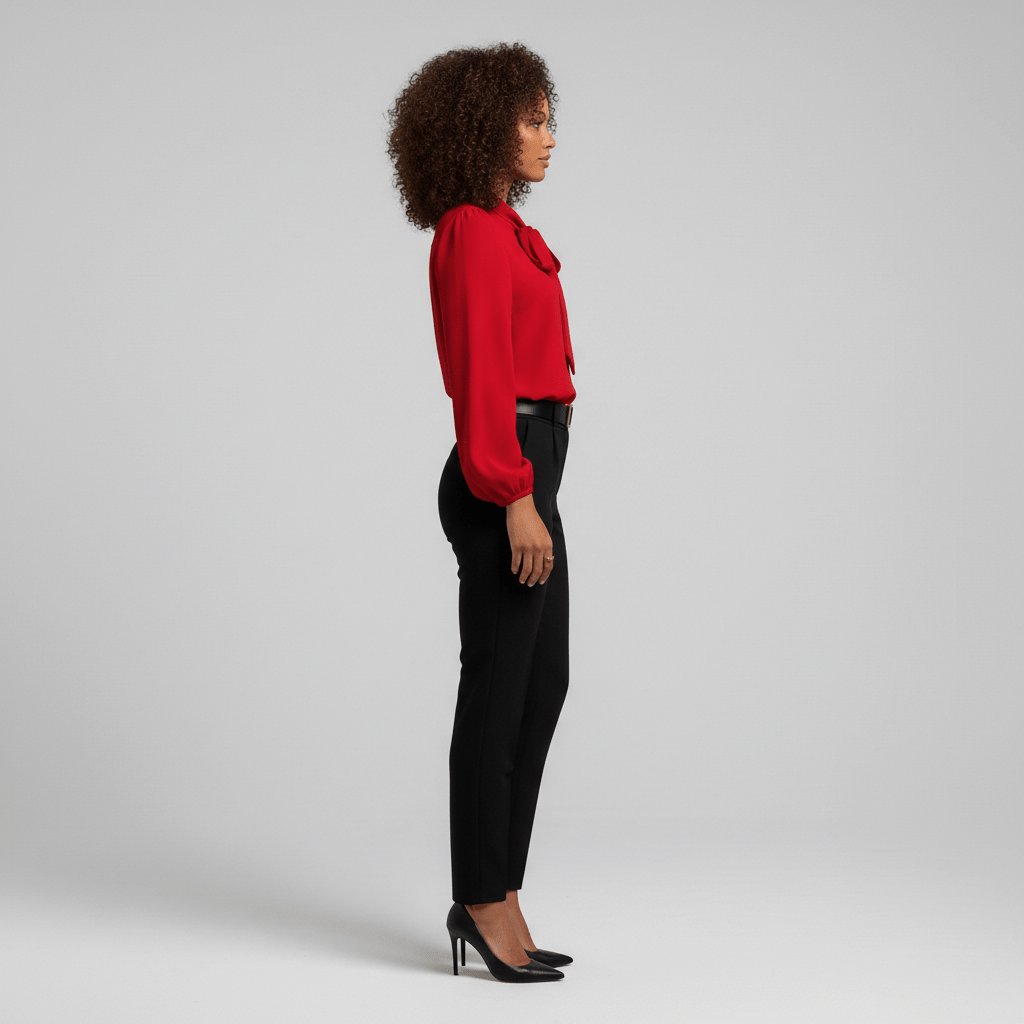 Women's Elegant White Blouse | Relaxed-Fit Long Sleeve Top with Bow-Tie Neck 2