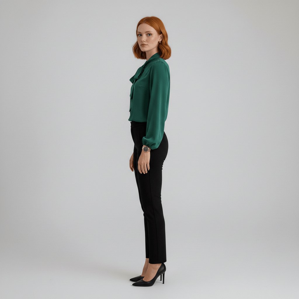 Women's Elegant White Blouse | Relaxed-Fit Long Sleeve Top with Bow-Tie Neck 5