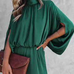 Women's Elegant Wide-Leg Jumpsuit | Chic Mock Neck Cape Sleeve Design 2