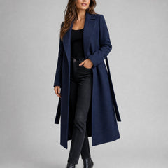 Women's Elegant Wool-Blend Trench Coat | Timeless Long Winter Outerwear 0