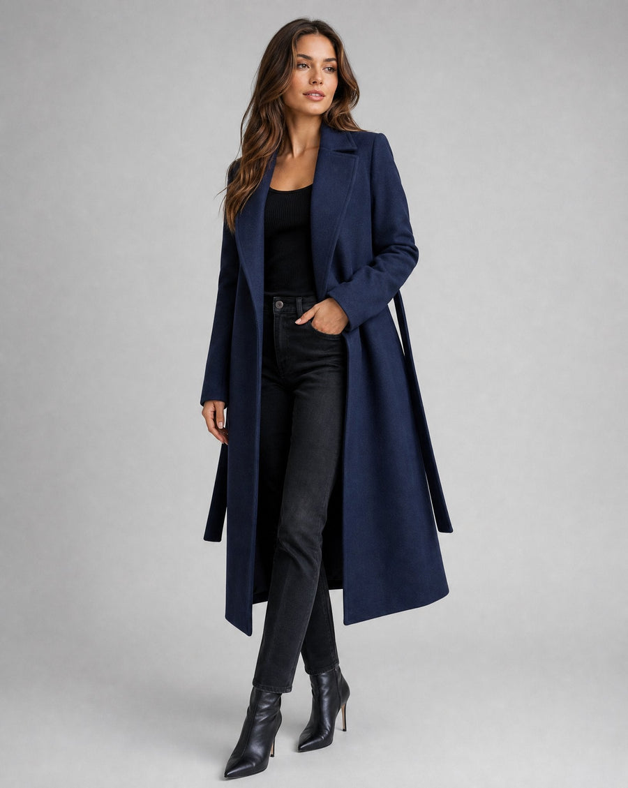 Women's Elegant Wool-Blend Trench Coat | Timeless Long Winter Outerwear 0