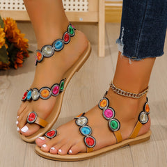 Women's Embroidered Floral Appliqué Sandals | Elegant Toe Ring Flat Summer Shoes 5