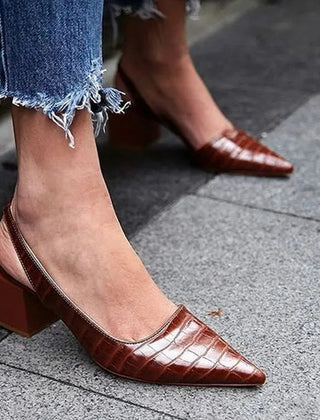 Women's Ergonomic Leather Slingback Heels | Elegant Pointed Toe Comfort Shoes 4