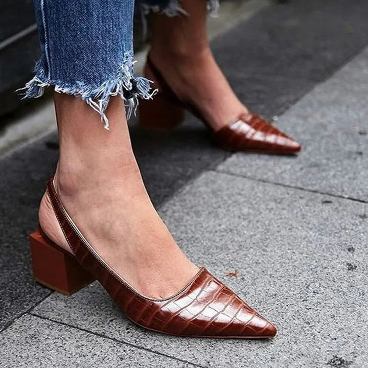 Women's Ergonomic Leather Slingback Heels | Elegant Pointed Toe Comfort Shoes 4