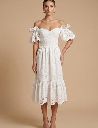 Women's Eyelet Broderie Midi Dress | Elegant Off-Shoulder Summer Dress 1