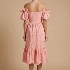 Women's Eyelet Broderie Midi Dress | Elegant Off-Shoulder Summer Dress 2