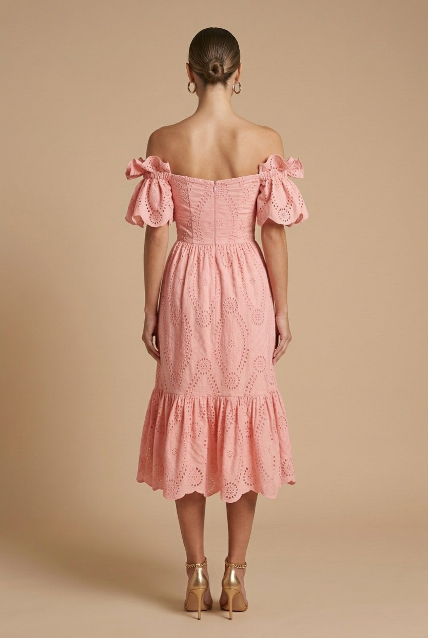 Women's Eyelet Broderie Midi Dress | Elegant Off-Shoulder Summer Dress 2