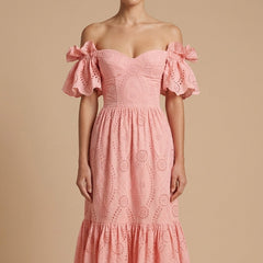 Women's Eyelet Broderie Midi Dress | Elegant Off-Shoulder Summer Dress 4