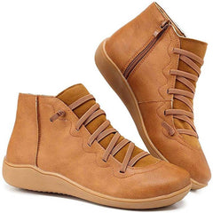 Women's Faux Leather Ankle Boots | Comfortable Lace-Up Side-Zip Design 0