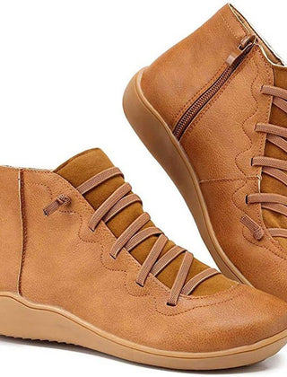 Women's Faux Leather Ankle Boots | Comfortable Lace-Up Side-Zip Design 0