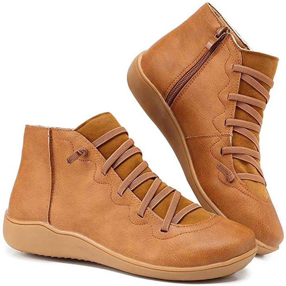 Women's Faux Leather Ankle Boots | Comfortable Lace-Up Side-Zip Design 0