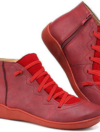 Women's Faux Leather Ankle Boots | Comfortable Lace-Up Side-Zip Design 1