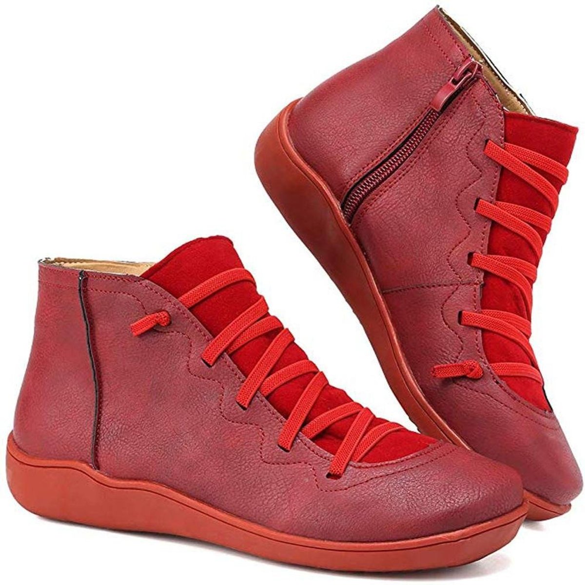 Women's Faux Leather Ankle Boots | Comfortable Lace-Up Side-Zip Design 1