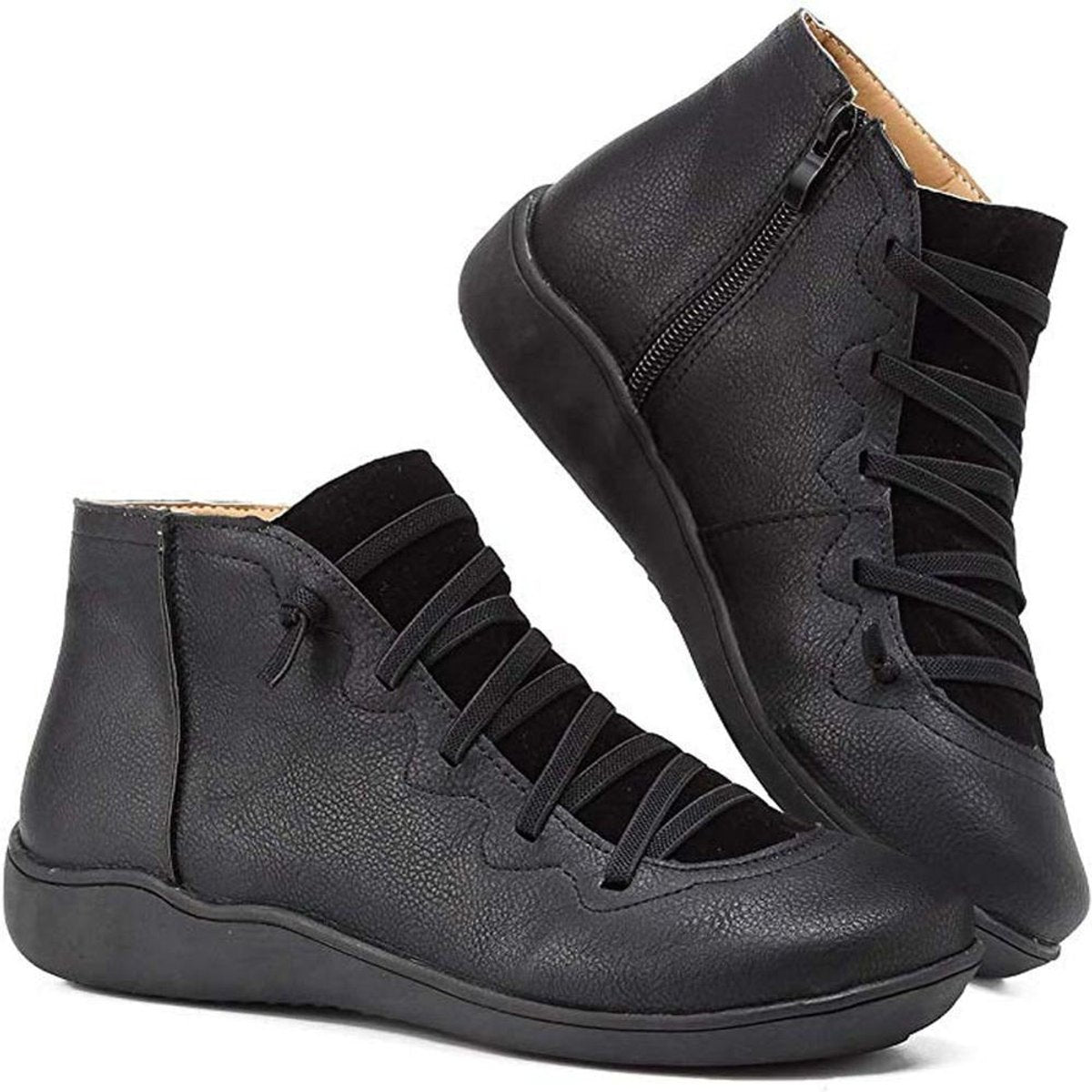 Women's Faux Leather Ankle Boots | Comfortable Lace-Up Side-Zip Design 2