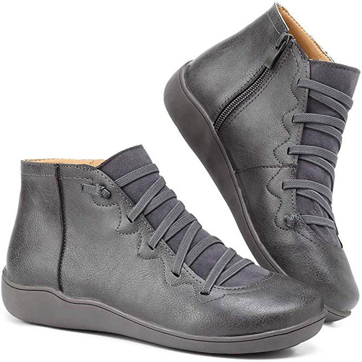 Women's Faux Leather Ankle Boots | Comfortable Lace-Up Side-Zip Design 3