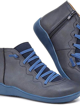 Women's Faux Leather Ankle Boots | Comfortable Lace-Up Side-Zip Design 4