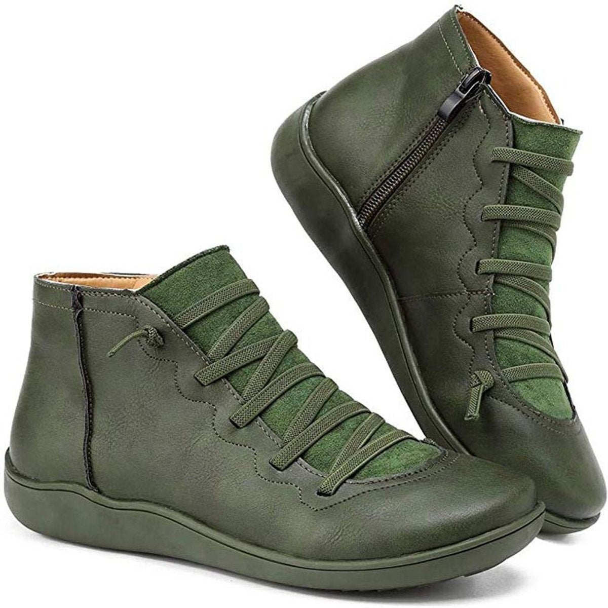 Women's Faux Leather Ankle Boots | Comfortable Lace-Up Side-Zip Design 5