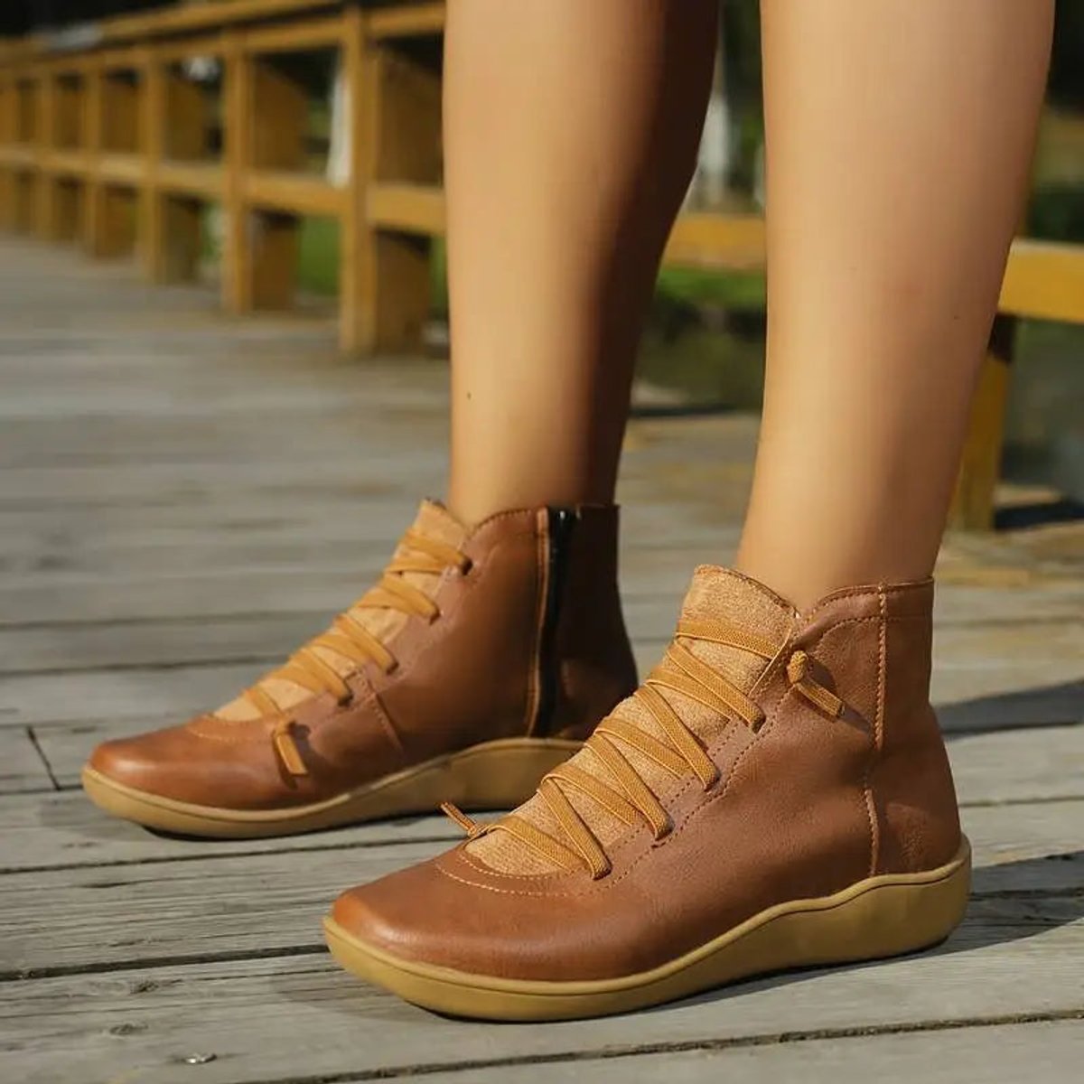 Women's Faux Leather Ankle Boots | Comfortable Lace-Up Side-Zip Design 6