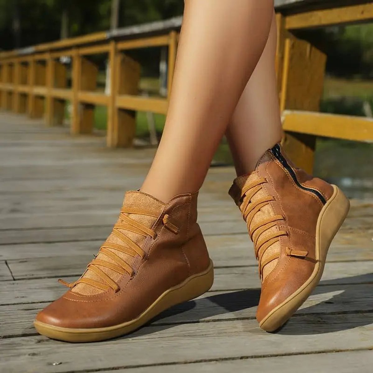 Women's Faux Leather Ankle Boots | Comfortable Lace-Up Side-Zip Design 7