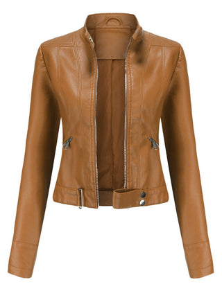 Women's Faux Leather Cropped Jacket | Stylish Moto Biker Outerwear 1