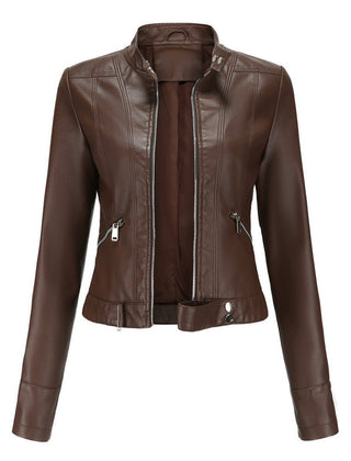 Women's Faux Leather Cropped Jacket | Stylish Moto Biker Outerwear 2