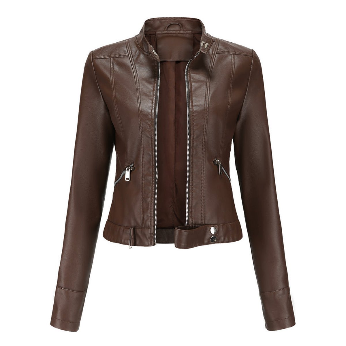 Women's Faux Leather Cropped Jacket | Stylish Moto Biker Outerwear 2