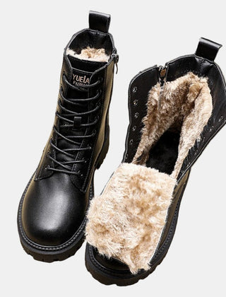 Women's Faux Leather Fur-Lined Ankle Boots | Cozy Lace-Up Winter Footwear 0