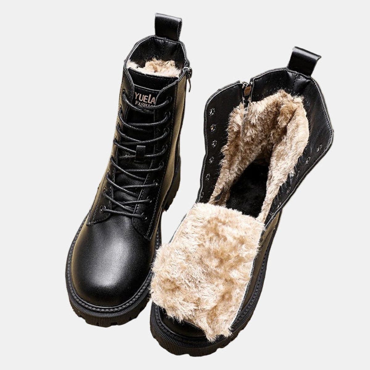 Women's Faux Leather Fur-Lined Ankle Boots | Cozy Lace-Up Winter Footwear 0